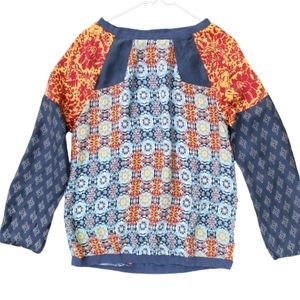 Sundance Kaliedoscope Calico Patch Print 100% Silk Clowncore Soft Girl Top ♥️
